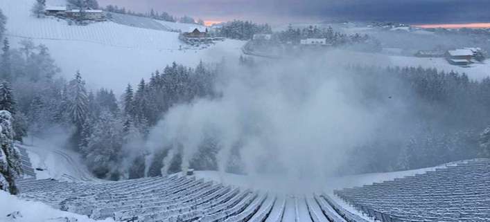 Tiefster Winter im österreichischen Weinbaugebiet Südsteiermark