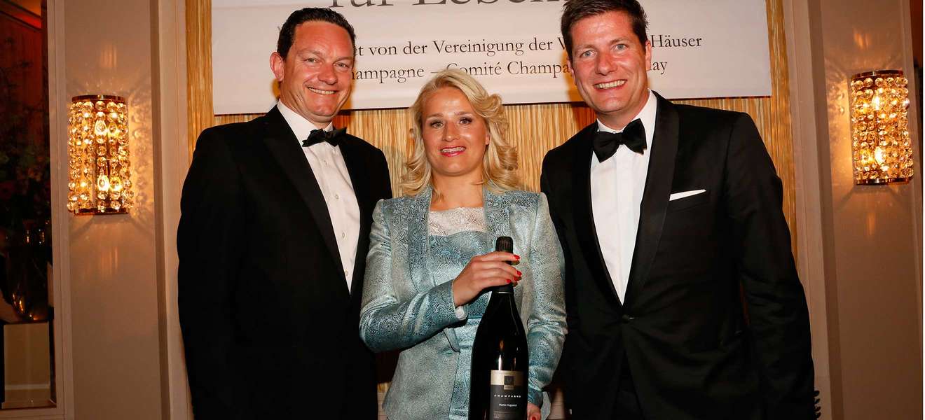V.l.n.r.: Thibaut Le Mailloux (Kommunikationsdirektor Comité Champagne), Verena Bentele, Christian Josephi (Repräsentant des Comité Champagne in Deutschland und Österreich).