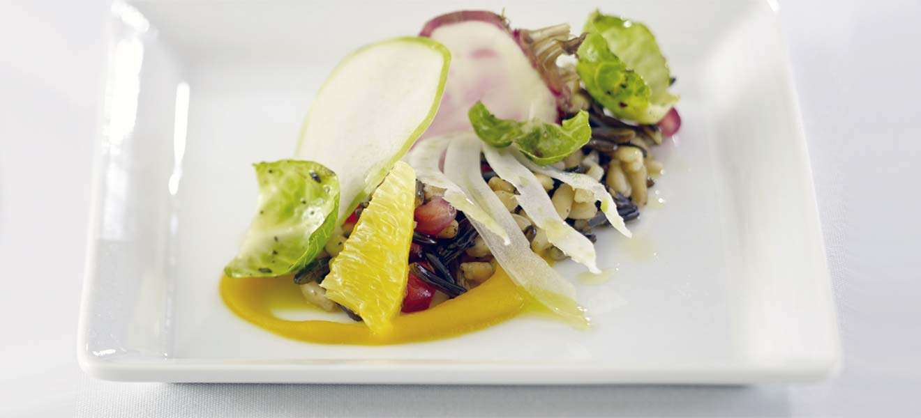 Wildreis-Emmer-Salat mit Püree vom Butternuss-Kürbis